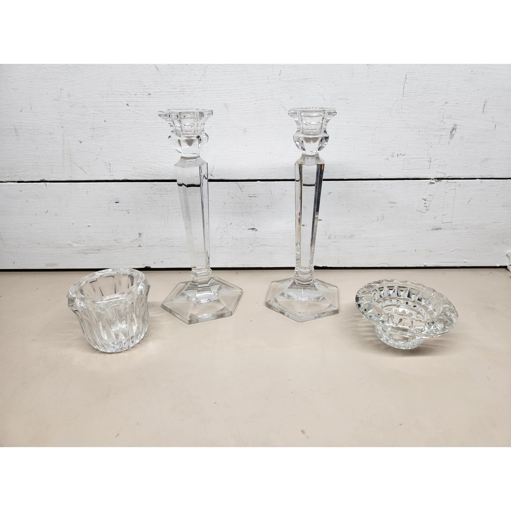 Lot of (4) Crystal Candle Holders Clear, Various Sizes, KIG Malaysia ~ Very Good